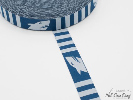 Webband Streifen und Hai, blau/ grau 
